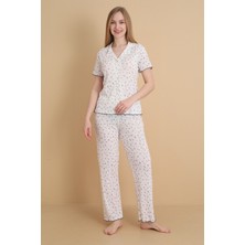 Wordex Mirano 1714 Çiçekli Pointel Ince Kumaş Düğmeli Kısa Kollu Kadın Pijama Takımı