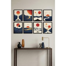 Tontilika 8 Parça Modern Geometrik Doğa Dekoratif Çerçeve Görünümlü Tablo Seti - Doğa Tema