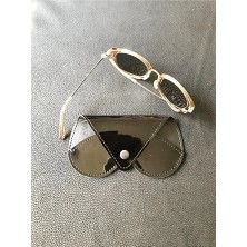 VİP GİFT Gözlük Kılıfı Gözlük Kabı Hakiki Deri Rugan Siyah Çıtçıtlı