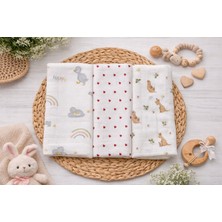Two Child Çok Amaçlı El Emeği Müslin Örtü 3'lü Set, %100 Pamuk Yenidoğan Bebek Battaniyesi 75*80 Ebat