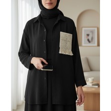 Moda Morfo Örgü Cepli Düğmeli Ayrobin Gömlek -Siyah