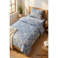 Mira Home Vintage Desen Pamuklu Lastikli Çarşaflı Tek Kişilik Nevresim Takımı Mavi 100X200 cm