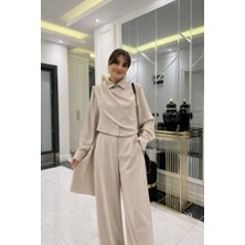 Kadın Uzun Kollu Şal Detaylı Bluz ve Pantolon Ikili Takım (Kemer Dahil Değil)