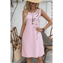 Kadın Askılı Yuvarlak Yakalı Çiçek Desenli Kısa Elbise