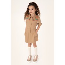 U.S. Polo Assn. Kız Çocuk Camel Cep Detaylı İşlemeli Dokuma Elbise 50271202-VR085