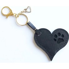 VİP GİFT Pati Pet Anahtarlık Hakiki Deri Siyah Kalpli