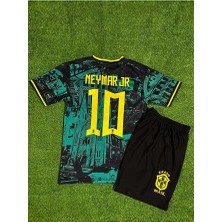 Brezilya Milli Takım Neymar Jr Özel Konsept Çocuk Forması 2'li Set (Yeşil-Sarı)