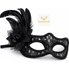 Nacario Mey Ithalat® Siyah Tüylü Balo Maskesi Kadın Parti Aksesuarı