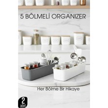 Nacario Mey Ithalat® 5 Bölmeli Mutfak Organizer Kutusu Gri & Beyaz 2’li Set  Baharat ve Gereç Düzenleyici  722441