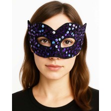 Nacario Mey Ithalat® Mor Renk Arkadan Lastikli Pul Payet Işlemeli Balo After Parti Maskesi