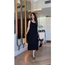 Kadın Askılı Yuvarlak Yakalı Viskon Elbise