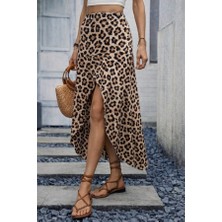 Kadın Yüksek Bel Çiçek Desenli Önü Asimetrik Detaylı Uzun Süprem Etek