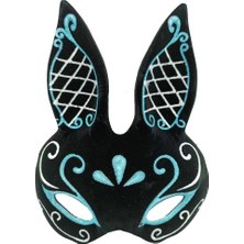 Nacario Mey Ithalat® Siyah Renk Mavi Beyaz Simli Siyah Süet Kaplama Tavşan Maskesi 18X16 cm