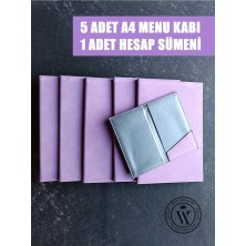 VİP GİFT 5 Adet Suni Deri Menü Kabı Yemek Menüsü Restaurant Cafe Otel Menü A4 Mor 1 Adet Hesap Sümeni Hediye
