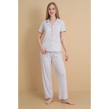 Wordex Mirano 1714 Çiçekli Pointel Ince Kumaş Düğmeli Kısa Kollu Kadın Pijama Takımı