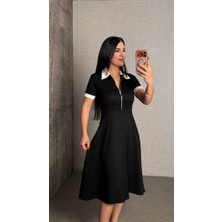 Kadın Polo Yaka Fermuar Detaylı Modal Midi Elbise