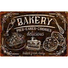 AYNED Print Pas Görünümlü Bakery Ahşap Duvar Tabelası – Retro Pasta ve Kurabiye Konseptli Dekor