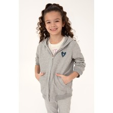 U.S. Polo Assn. Kız Çocuk Açık Gri Melanj Fermuarlı Basic Sweatshirt 50296390-VR091