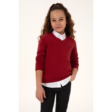 U.S. Polo Assn. Kız Çocuk Vişne V Yaka Basic Kazak 50294198-VR223