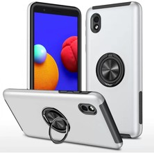 Newface Samsung Galaxy A01 Core Kılıf Elit Yüzüklü Kapak - Gümüş