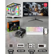 Symoon Ryzen 5 5600 16GB Ddr4 Ram 500GB Nvme 5060 8gb Ekran Kartlı 240MM Sıvı Soğutmalı 27 Inç Monitörlü Klavyeli Gaming Pc