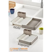 Nacario Mey Ithalat®  Açılır-Kapanır Bulaşıklık - Bulaşık Durulama Sepeti Tabaklık Bulaşık Kurutmalık Latte