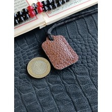 VİP GİFT Küçük Dörtgen Cevşen Dualı Kolye Muska Hakiki Deri El Yapımı Xs Baloncuk Desenli