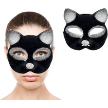 Nacario Mey Ithalat® Siyah Renk Gümüş Simli Süet Kaplama Kedi Maskesi 18X14 cm