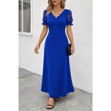 Kadın Kısa Kollu V Yakalı Uzun Janjan Elbise