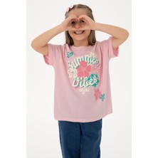 U.S. Polo Assn. Kız Çocuk Açık Pembe Comfort Fit Bisiklet Yaka Baskılı Pamuk Tişört 50306203-VR078