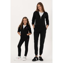 U.S. Polo Assn. Kız Çocuk Siyah Kapüşonlu Fermuarlı Şardonlu Basic Sweatshirt 50316809-VR046