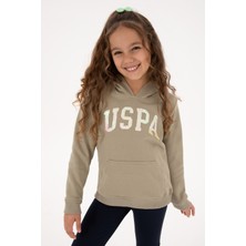 U.S. Polo Assn. Kız Çocuk Açık Haki Payet İşlemeli Kapüşonlu Basic Sweatshirt 50314312-VR183