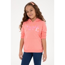 U.S. Polo Assn. Kız Çocuk Neon Pembe Payet İşlemeli Kapüşonlu Basic Sweatshirt 50314312-VR105