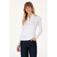 U.S. Polo Assn. Kadın Beyaz Fermuarlı Dik Yaka Sweatshirt 50313564-VR013