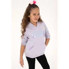 U.S. Polo Assn. Kız Çocuk Lila Payet İşlemeli Kapüşonlu Basic Sweatshirt 50314312-VR245