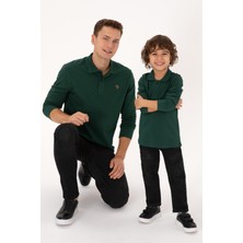 U.S. Polo Assn. Erkek Regular Fit Polo Yaka Koyu Yeşil Basic Sweatshirt 50313772-VR079