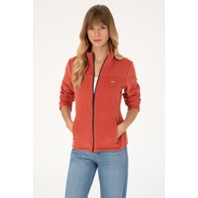 U.S. Polo Assn. Kadın Kiremit Fermuarlı Dik Yaka Polar Sweatshirt 50316729-VR026
