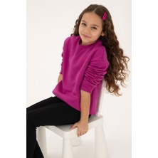 U.S. Polo Assn. Kız Çocuk Fuşya Şardonlu Bisiklet Yaka Basic Sweatshirt 50316810-VR023