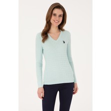 U.S. Polo Assn. Kadın Mint V Yaka Basic Kazak 50313625-VR253