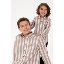 U.S. Polo Assn. Erkek Krem Çizgili Uzun Kollu Kahverengi Gömlek 50316546-VR233
