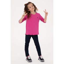 U.S. Polo Assn. Kız Çocuk Pembe Bisiklet Yaka Basic Sweatshirt 50317908-VR041