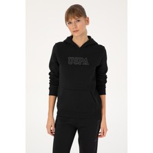 U.S. Polo Assn. Kadın Siyah Şardonlu Kapüşonlu Basic Sweatshirt 50313566-VR046