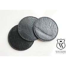 VİP GİFT Coaster Yuvarlak Bardak Altlığı Hakiki Deri Siyah Bardak Altı