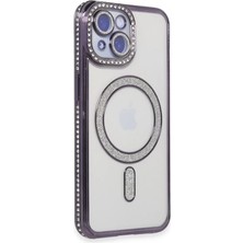 Newface Apple iPhone 13 Kılıf Joke Simli Magneticsafe Kılıf - Derin Mor