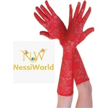 Nacario Mey Ithalat® Kırmızı Renk Orta Boy Dantelli Eldiven