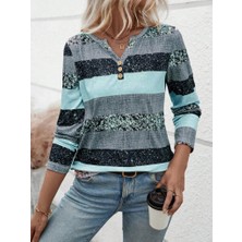 Kadın Uzun Kollu Yakadan Düğmeli Çizgili Desenli Süprem Bluz