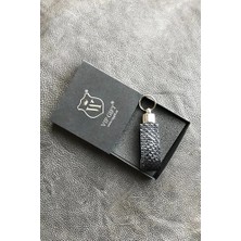 VİP GİFT Kemer Anahtarlık Hakiki Deri Python Baskılı Siyah Klipsli