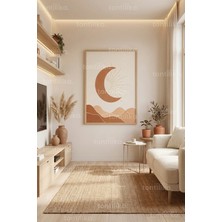 Tontilika Kum Tonlarında Hilal Minimal Dekoratif Ahşap Çerçeveli Tablo – Modern Salon Dekoru