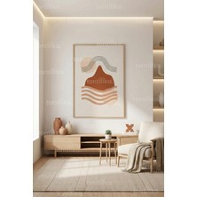Tontilika Toprak Tonlarında Soyut Minimal Formlar Dekoratif Ahşap Çerçeveli Tablo – Modern Duvar Dekoru