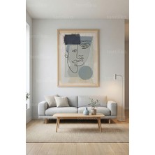 Tontilika Soyut Mavi Tonlar Çizgi Yüz Dekoratif Ahşap Çerçeveli Tablo – Modern Minimal Tema
